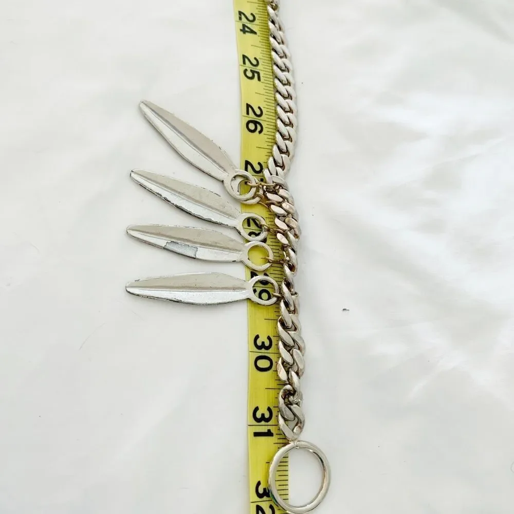 YSL silver chain link belt leaf design